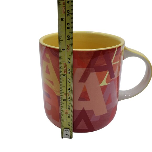Anthropologie Coffee Tea Mug Letter A Graphic Red Pink Yellow - Picture 9 of 10